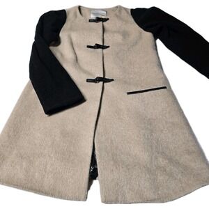 Leifsdottir Anthropologie Wool Cashmere Toggle Coat Colorblock Beige Black Sz 10
